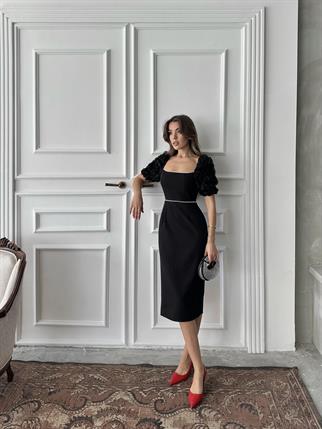 Lisa İnci Detay Midi Elbise