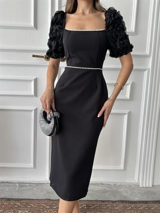 Lisa İnci Detay Midi Elbise