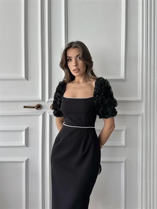 Lisa İnci Detay Midi Elbise