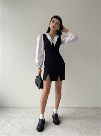 LİZA SİVRİ YAKA GÖMLEKLİ MİNİ ELBİSE