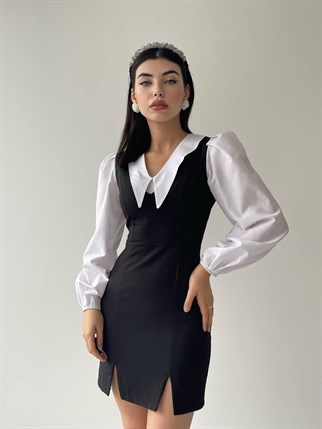 LİZA SİVRİ YAKA GÖMLEKLİ MİNİ ELBİSE