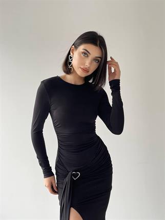 Love Uzun Siyah Kalp Detay Elbise