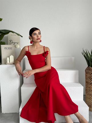 Luna Kiloş Gül Aksesuarlı Elbise