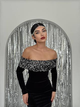 Madonna Payet Kadife Uzun Elbise