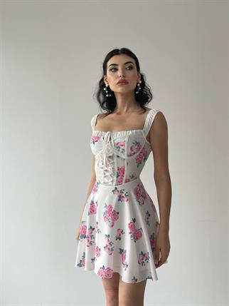 Manolya Askılı Çiçekli Elbise 