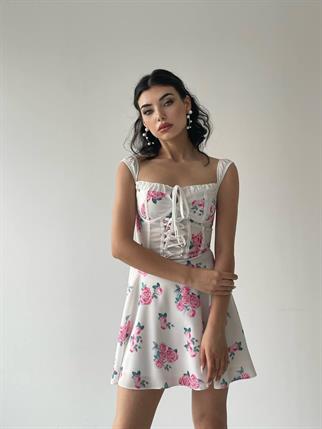 Manolya Askılı Çiçekli Elbise 