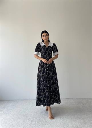 Maria Bebe Yaka Uzun Elbise - Siyah