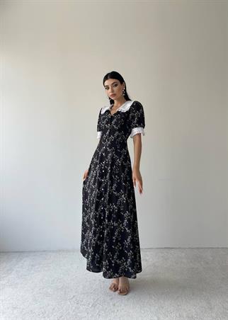 Maria Bebe Yaka Uzun Elbise - Siyah