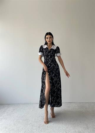 Maria Bebe Yaka Uzun Elbise - Siyah