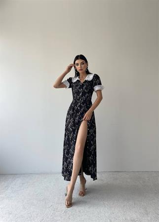 Maria Bebe Yaka Uzun Elbise - Siyah