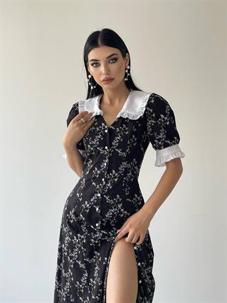 Maria Bebe Yaka Uzun Elbise - Siyah