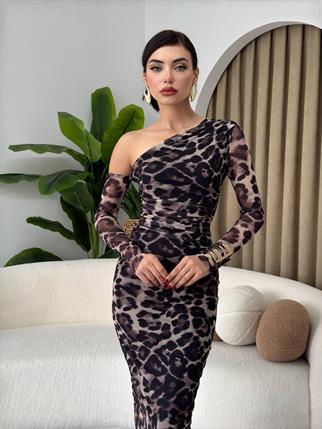 Marya Leopar Streç Astarlı Elbise