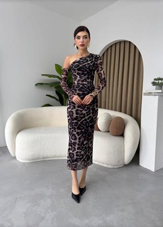 Marya Leopar Streç Astarlı Elbise