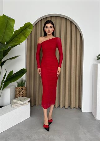 Marya Streç Astarlı Midi Elbise