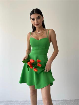 Mina Sırt Dekolteli Mini Elbise - Yeşil