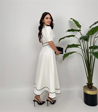 Natali Düğme Detay Atlas Elbise