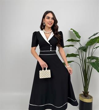 Natali Düğme Detay Atlas Elbise