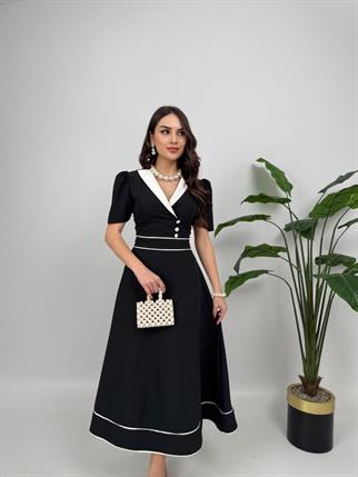 Natali Düğme Detay Atlas Elbise