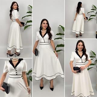 Natali Düğme Detay Atlas Elbise