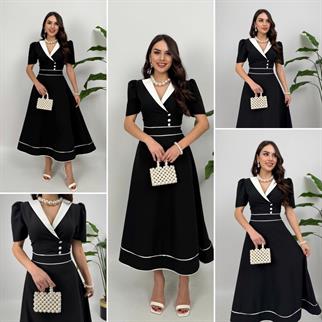 Natali Düğme Detay Atlas Elbise