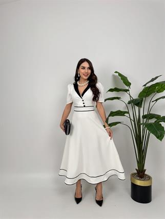 Natali Düğme Detay Atlas Elbise