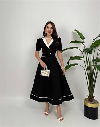 Natali Düğme Detay Atlas Elbise