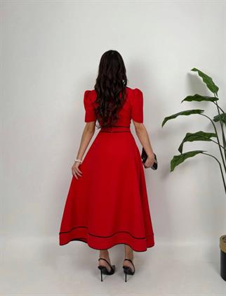 Natali Düğme Detay Atlas Elbise