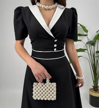 Natali Düğme Detay Atlas Elbise