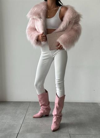 Neels Peluş Crop Kürk Pembe 