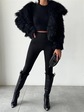 Neels Peluş Crop Kürk Siyah