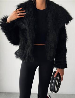 Neels Peluş Crop Kürk Siyah
