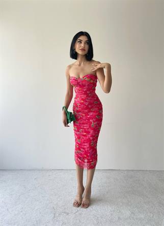 Nessa Strapez Streç Elbise - Pembe