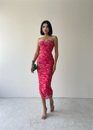 Nessa Strapez Streç Elbise - Pembe