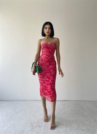 Nessa Strapez Streç Elbise - Pembe