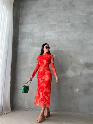 Nicola Streç Elbise - Nar Çiçeği