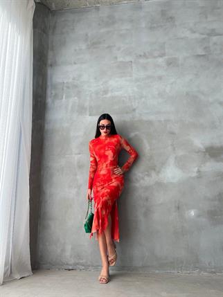 Nicola Streç Elbise - Nar Çiçeği