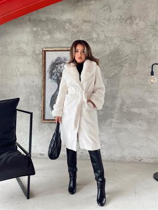 Nil Peluş Uzun Kaban - Beyaz