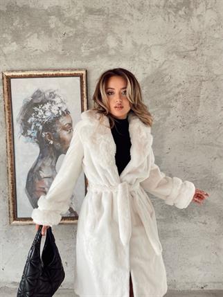 Nil Peluş Uzun Kaban - Beyaz
