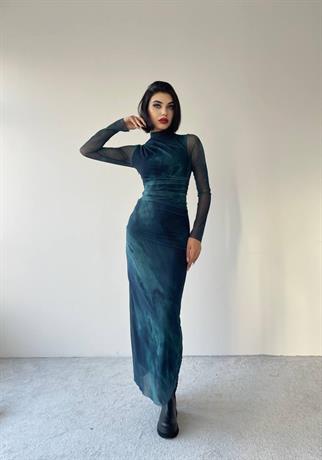 Okyanus Uzun  Streç Elbise - Mavi
