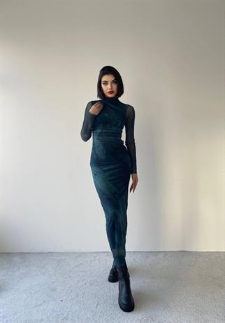 Okyanus Uzun  Streç Elbise - Mavi