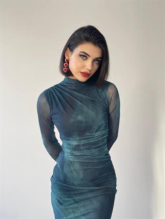 Okyanus Uzun  Streç Elbise - Mavi