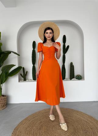 Poplin Düğmeli Midi Boy Elbise