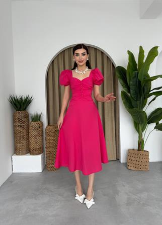 Poplin Düğmeli Midi Boy Elbise