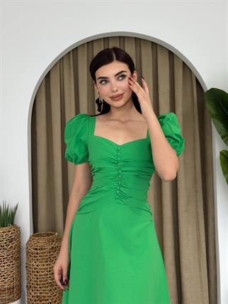 Poplin Düğmeli Midi Boy Elbise