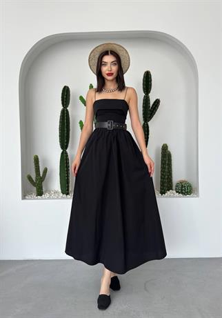 Poplin Kemerli Askılı Elbise