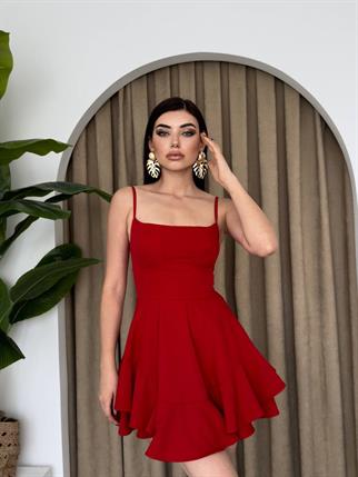 Prenses Mini Elbise Kırmızı