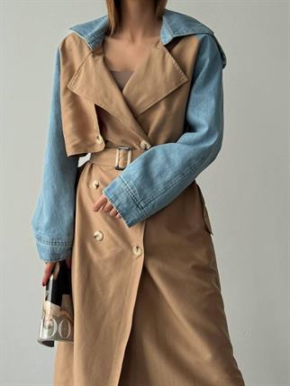 Ravonna İki Renk Trençkot - Kahve