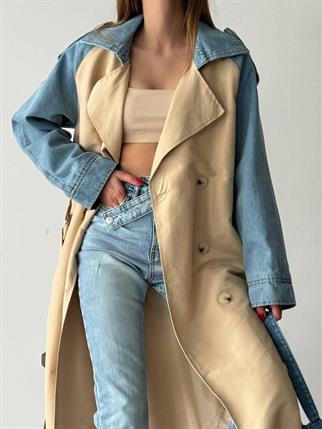 Ravonna İki Renk Trençkot - Bej