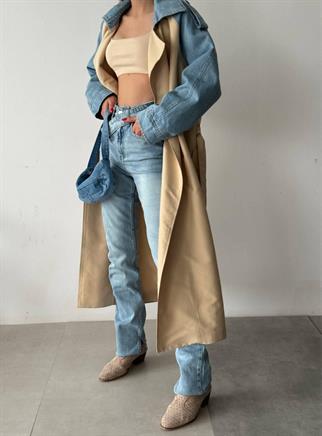 Ravonna İki Renk Trençkot - Bej