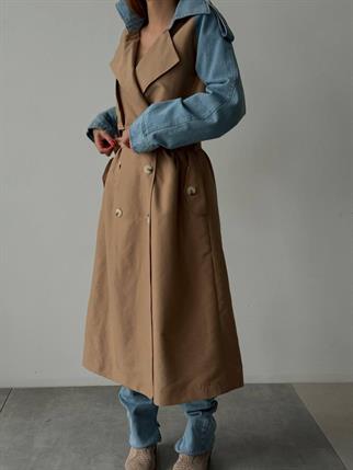 Ravonna İki Renk Trençkot - Kahve